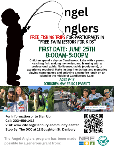 Flyer advertising Angel Anglers fishing program on June 25