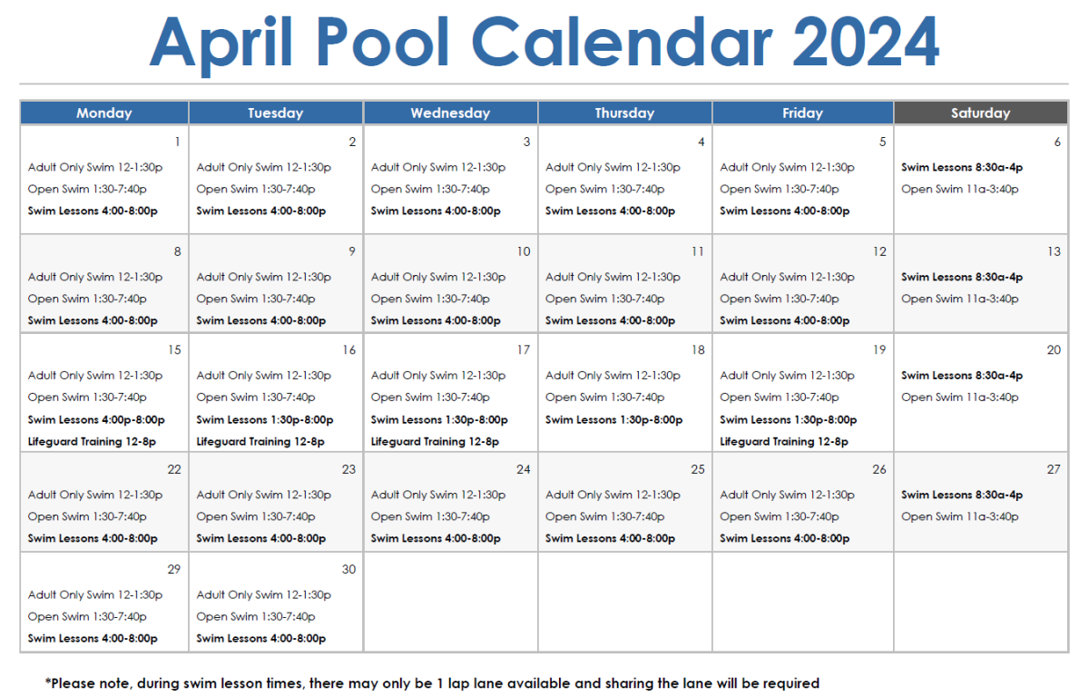 April Aquatics Calendar