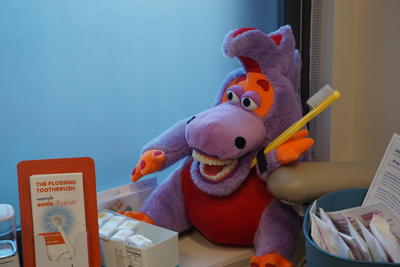 Stuffed animal with toothbrush