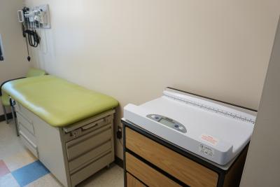 Exam room with baby scale