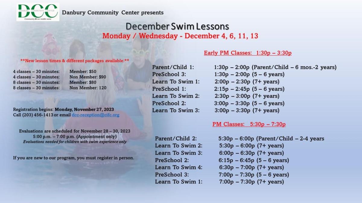 Monday Wednesday Swim school schedule