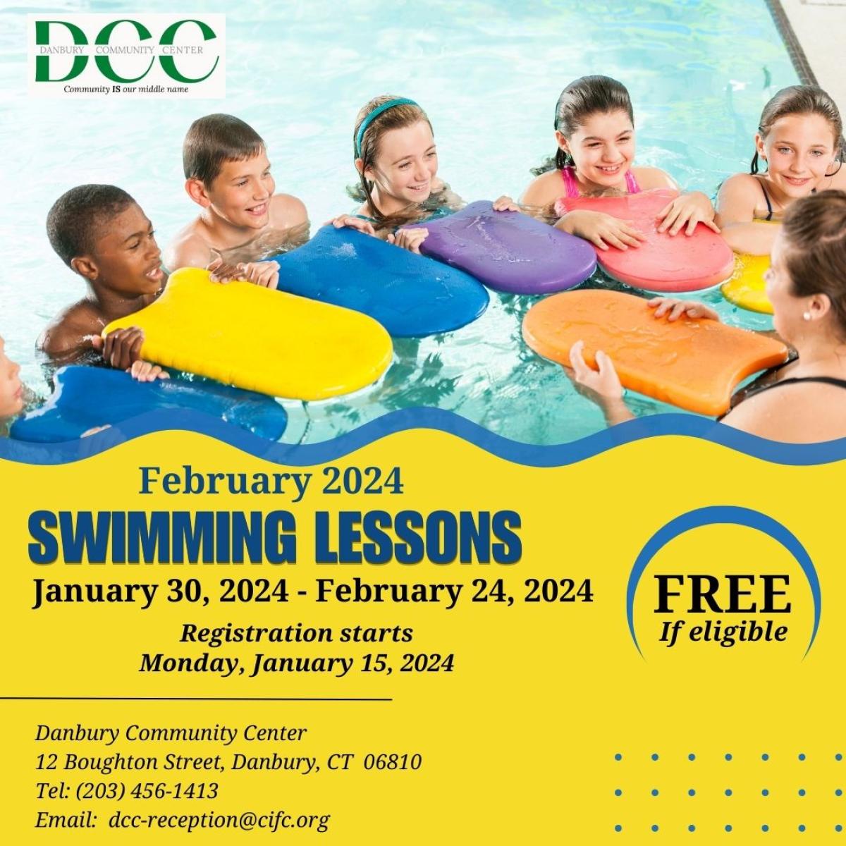 February swim lesson sign-ups flyer